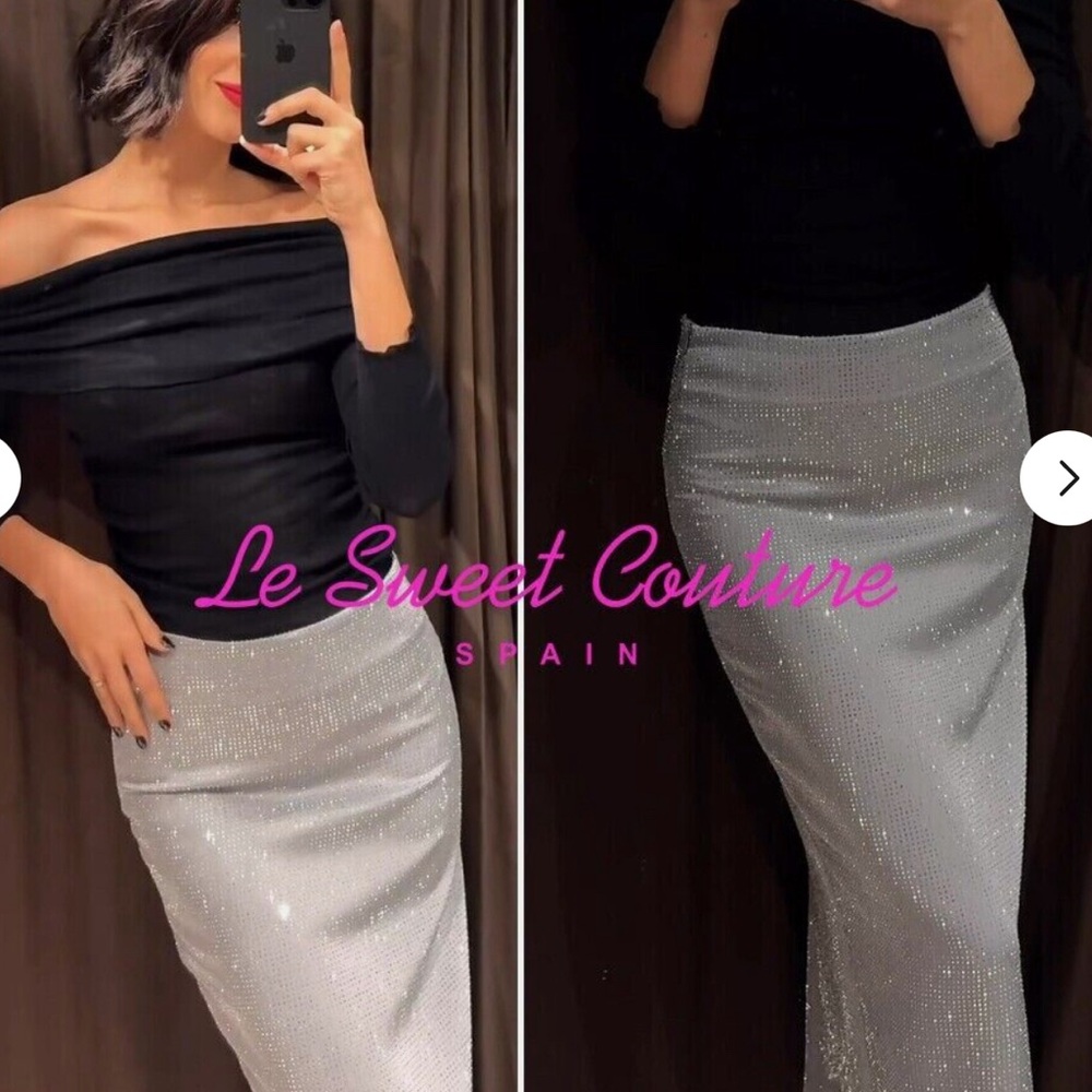 ZARA grey/silver rhinestone pencil skirt size small